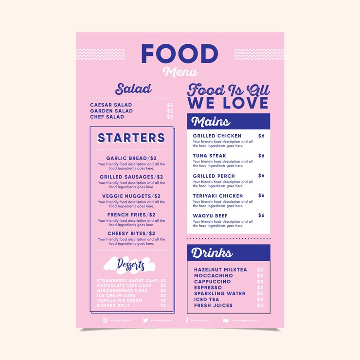 Free Vector modern food menu template