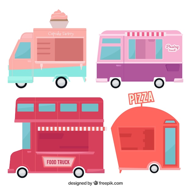 Modern food trucks with cute style