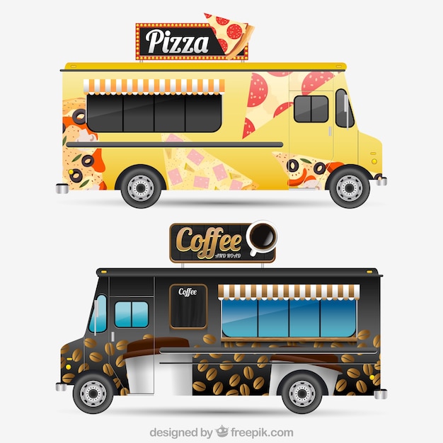 Free vector modern food trucks with realistic desing