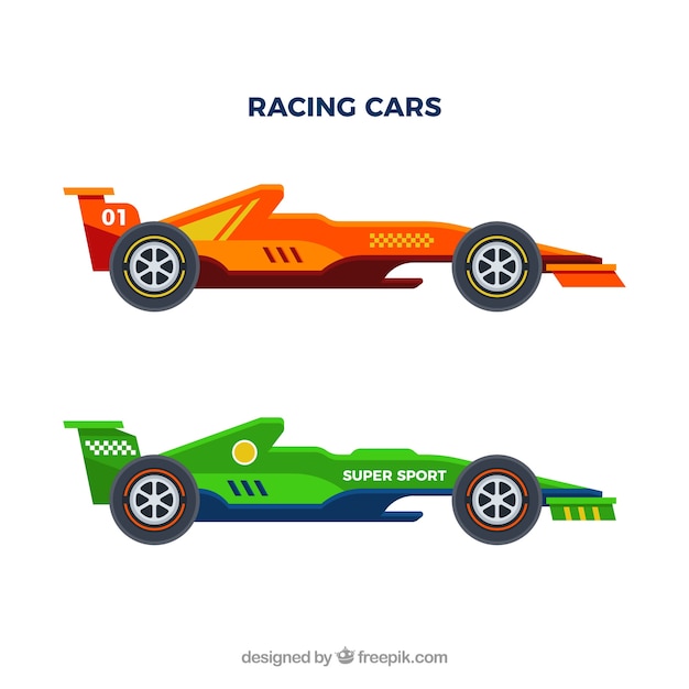 Modern formula 1 racing cars with flat design