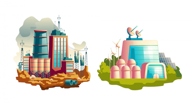 Free Vector modern and future power plants cartoon 