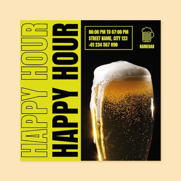 Post di instagram dell'happy hour moderno e futuristico della birra