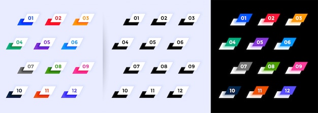 Modern geometric bullet points numbers from one to twelve