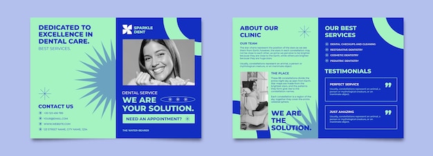 Modern geometrical dental service bifold brochure template