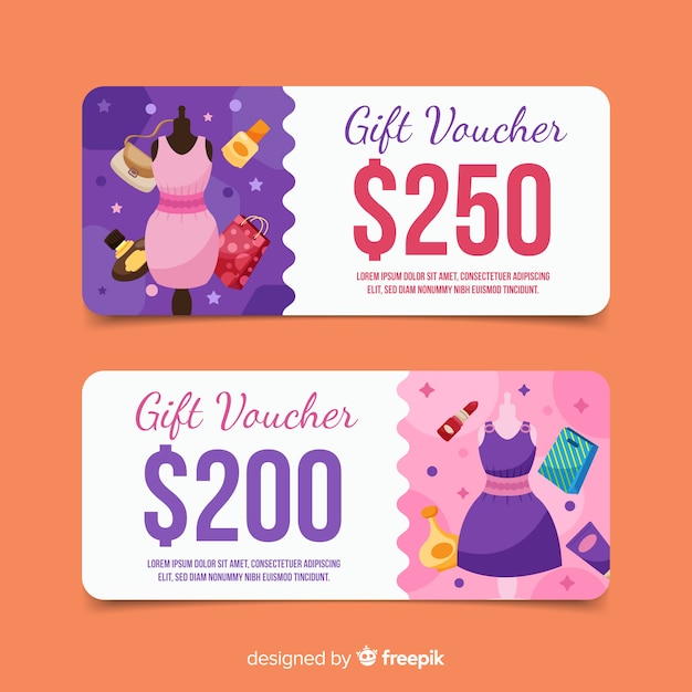 Modern gift voucher template with flat design