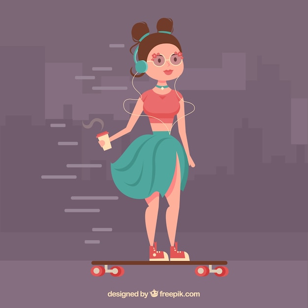 Free vector modern girl in her skate