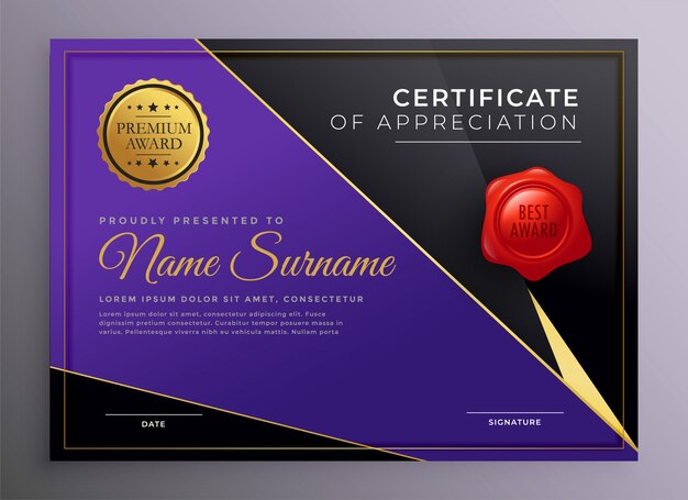 Modern golden certificate of appreciation template