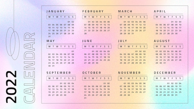 Free vector modern gradient 2022 calendar