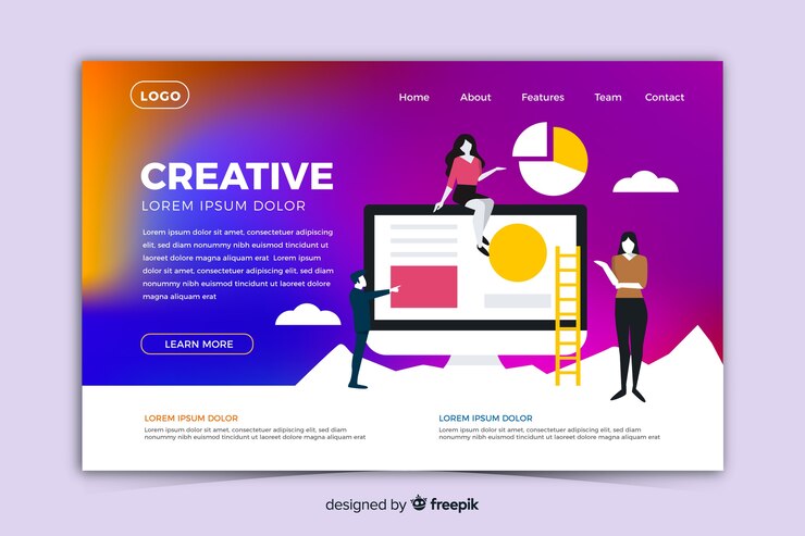 Free Vector modern gradient landing page with illustrations
