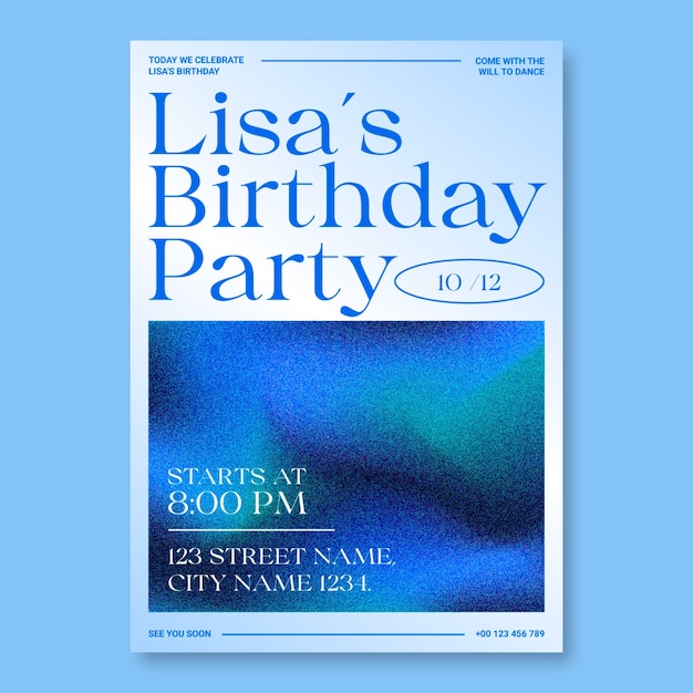 Modern grainy gradient birthday party poster template