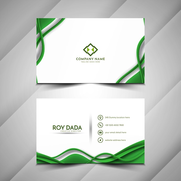 Free vector modern green color wave style business card design  vector