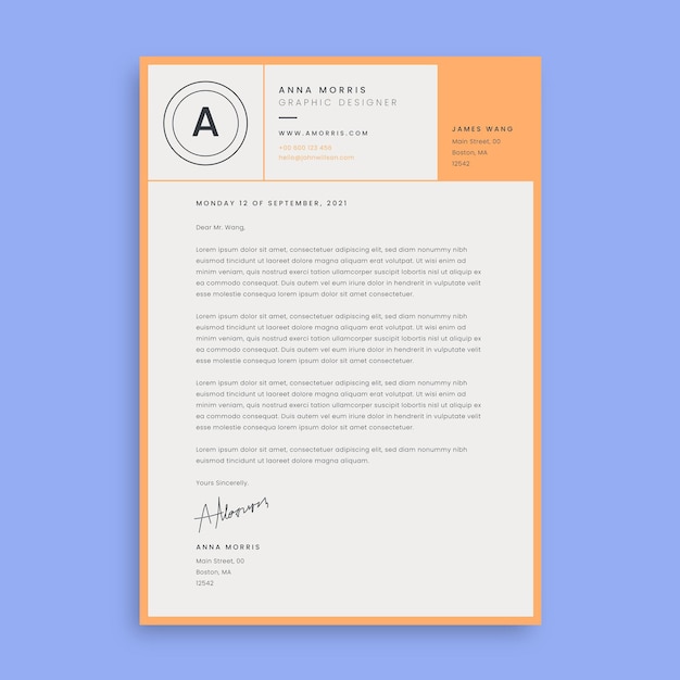 Free vector modern grid anna orange design cover letter