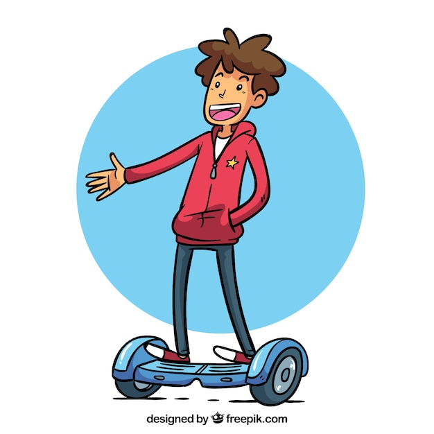 Moderno ragazzo con scooter elettrico