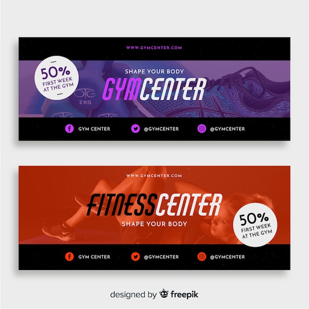 Free vector modern gym banners with photo