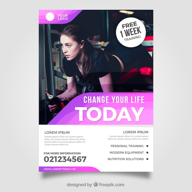 Free vector modern gym flyer template with image