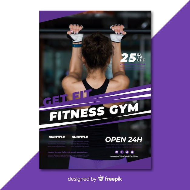 Free vector modern gym flyer template with photo