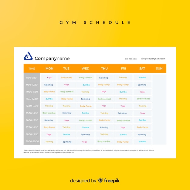 Free vector modern gym schedule template with flat design