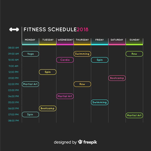 Vettore gratuito modello di programma di palestra moderna con design piatto