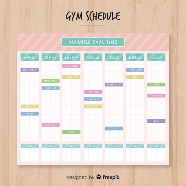 Free vector modern gym schedule template with flat design