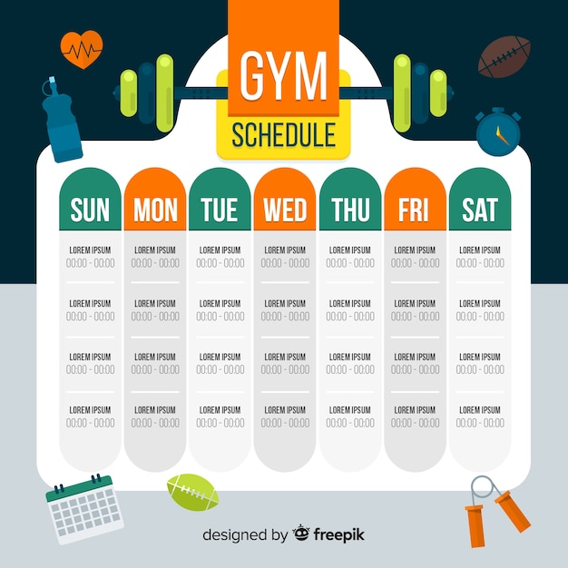 Free vector modern gym weekly schedule with flat design