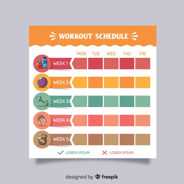 Modern gym weekly schedule with flat design