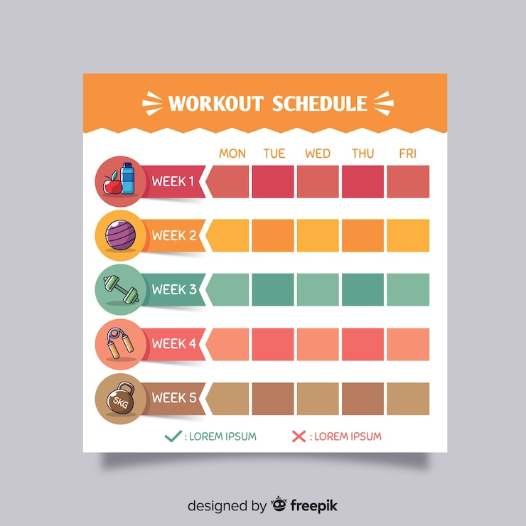 Free Vector modern gym weekly schedule with flat design