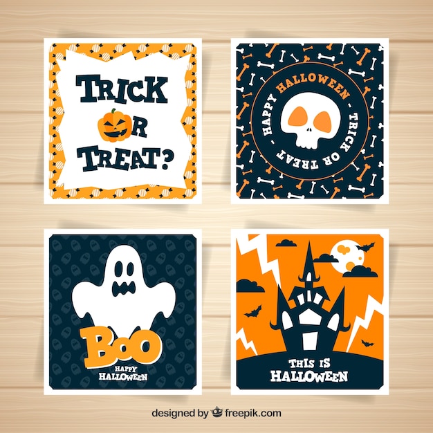 Vettore gratuito moderne carte halloween con design piatto