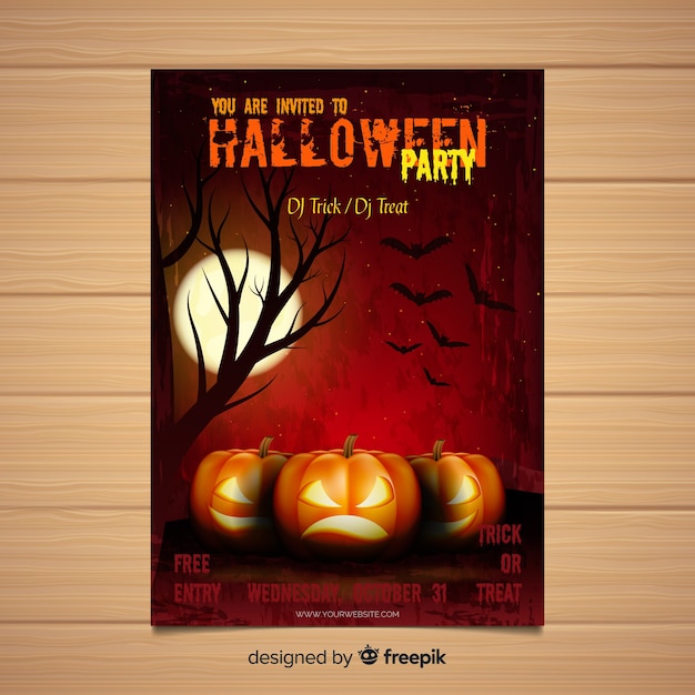 Modern halloween party poster template with realistic design