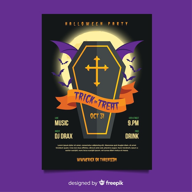 Free vector modern halloween party poster with flat design