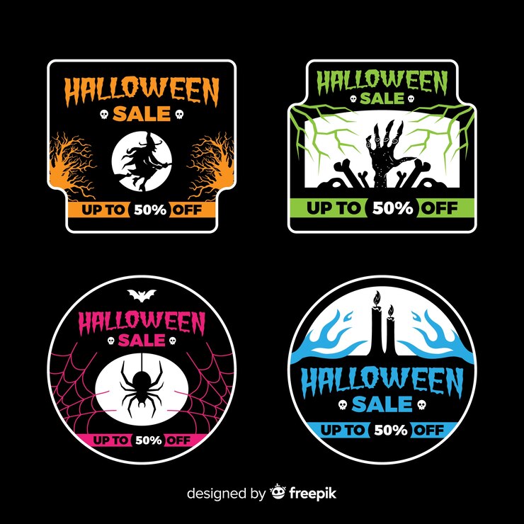 मुफ़्त वेक्टर modern halloween sale label collection with flat design