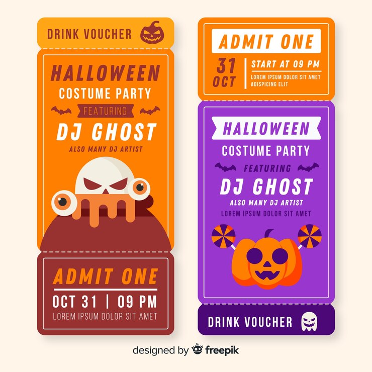Free Vector modern halloween tickets concept