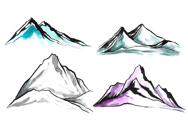 Free vector modern hand draw landscape with mountain set design