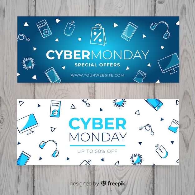 Free vector modern hand drawn cyber monday banners