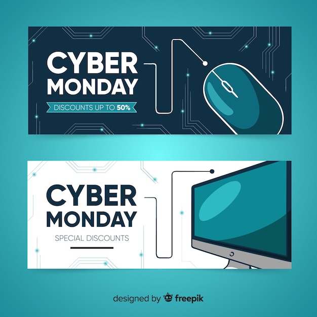 Modern hand drawn cyber monday banners