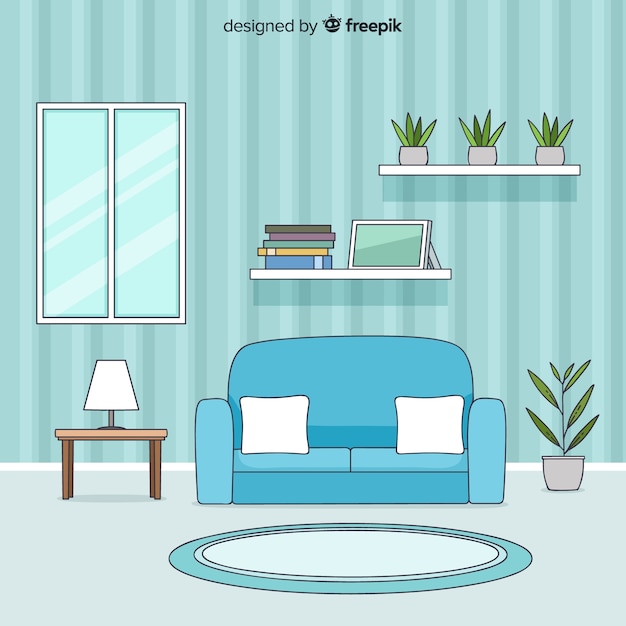 Free vector modern hand drawn living room interior