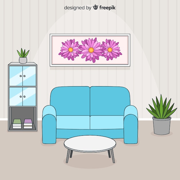 Free vector modern hand drawn living room interior