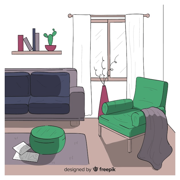 Free vector modern hand drawn living room