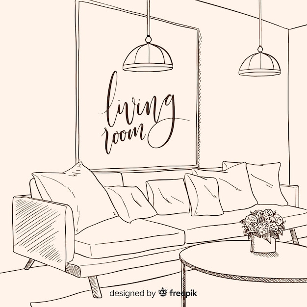 Modern hand drawn living room