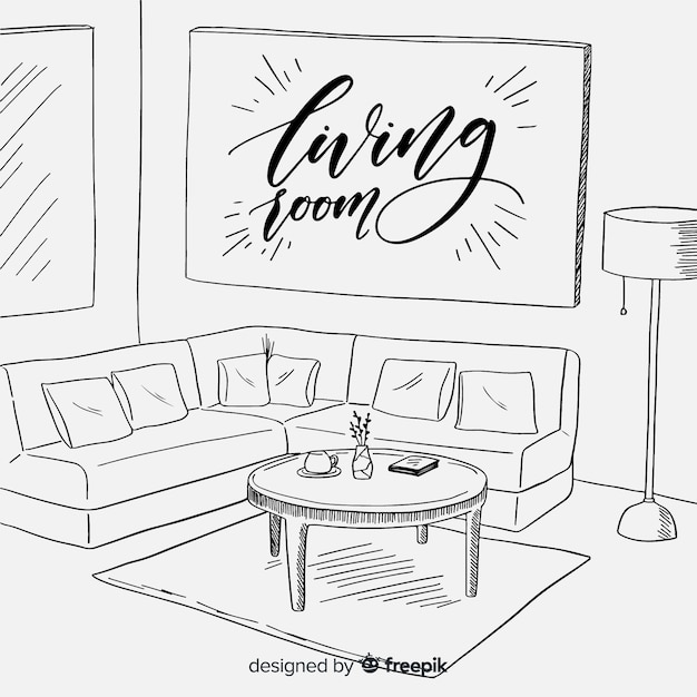 Modern hand drawn living room