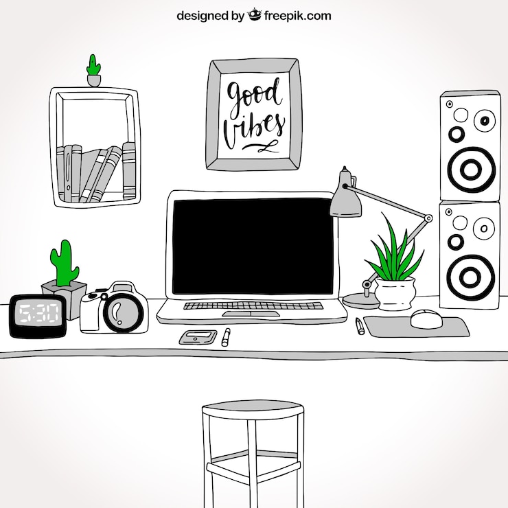 Free Vector modern hand drawn office desk