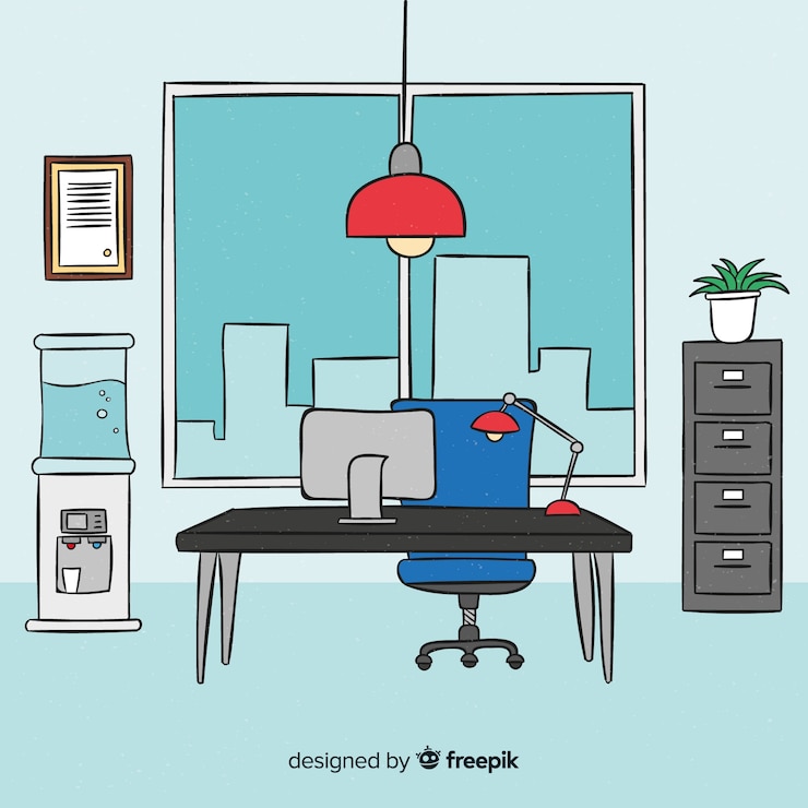 Free Vector modern hand drawn office interior