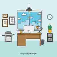 Free vector modern hand drawn office interior