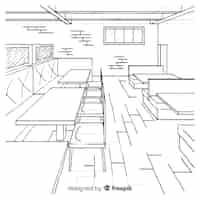 Free vector modern hand drawn restaurant interior