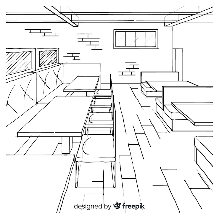 Free Vector modern hand drawn restaurant interior