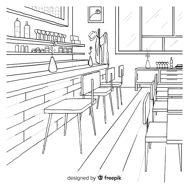 Modern hand drawn restaurant interior