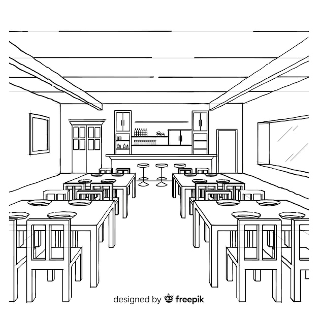 Free vector modern hand drawn restaurant interior