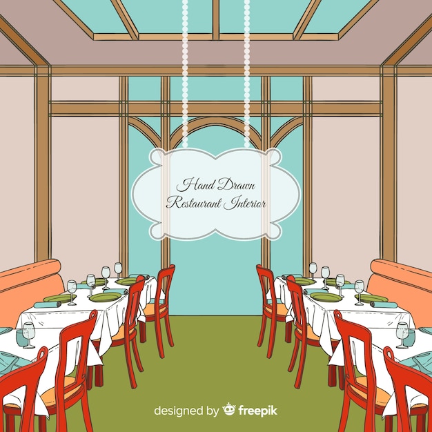 Vettore gratuito interiore moderno del ristorante disegnato a mano