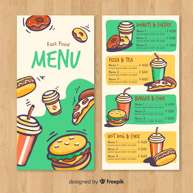 Free vector modern hand drawn restaurant menu template