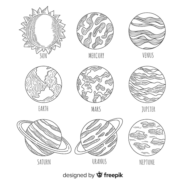 Modern hand drawn solar system scheme