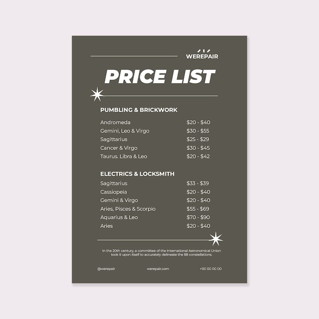 Modern handyman price list